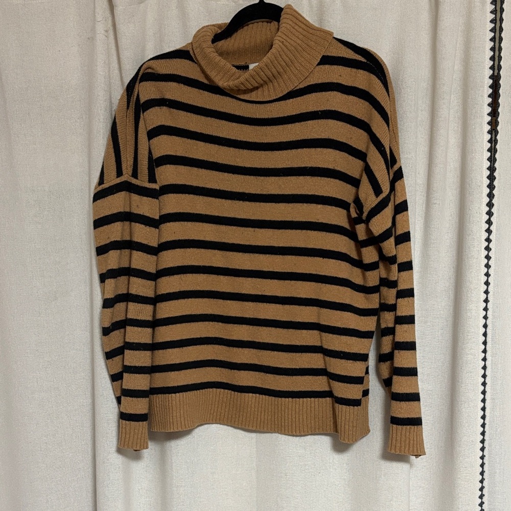 Madewell Tan and Black Striped Sweater